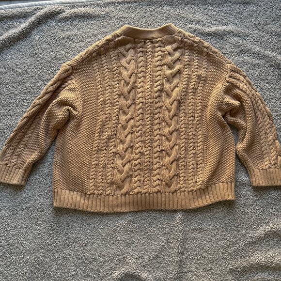 Quince Women’s 100% Organic Cotton Oversized Cable Camel Cardigan Size XL - Picture 5 of 8